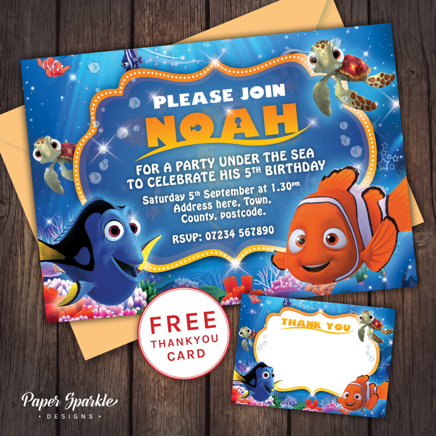 Nemo Birthday Invitations
 Finding nemo Invitation nemo Birthday by PaperSparkleDesigns