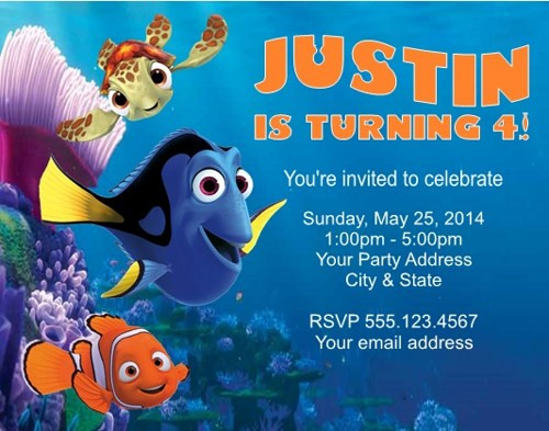 Nemo Birthday Invitations
 FREE Printable Finding Dory Invitations Ideas