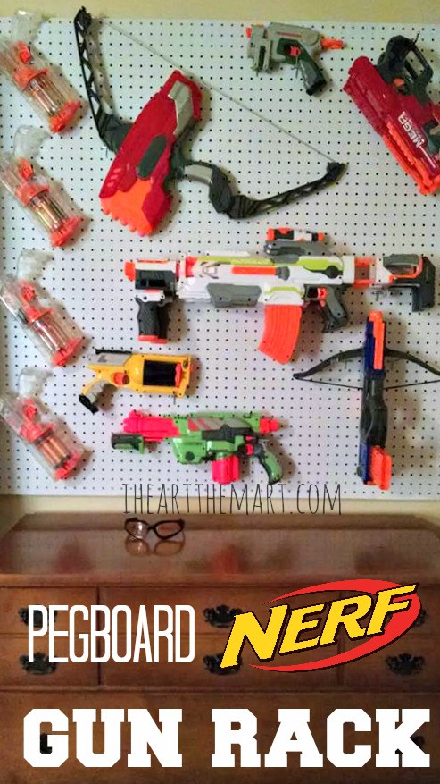 Nerf Gun Rack DIY
 Nerf Pegboard Gun Rack
