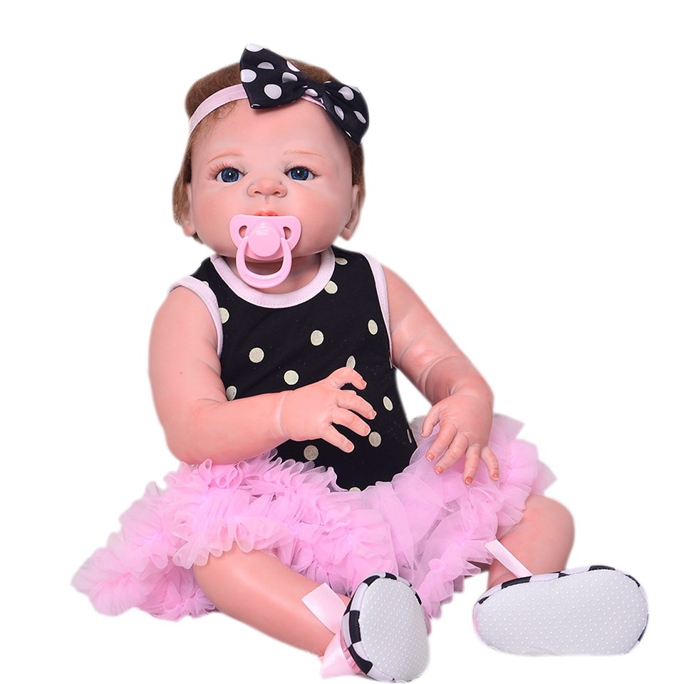 Newborn Baby Dolls With Hair
 Full Silicone Vinyl Handmade Baby Doll Reborn 23 Inch