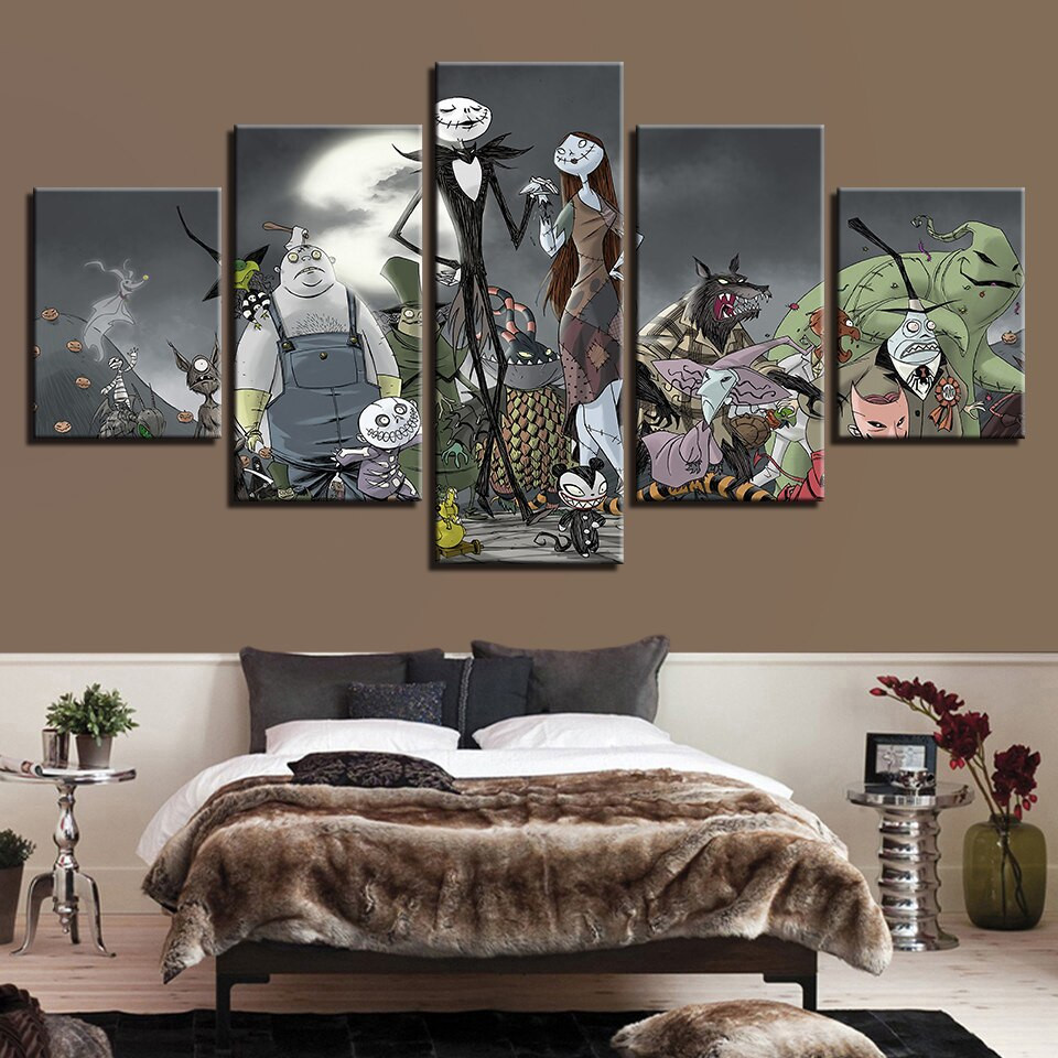 Nightmare Before Christmas Wall Art
 Modern Wall Art HD Printed Painting Home 5 Panel