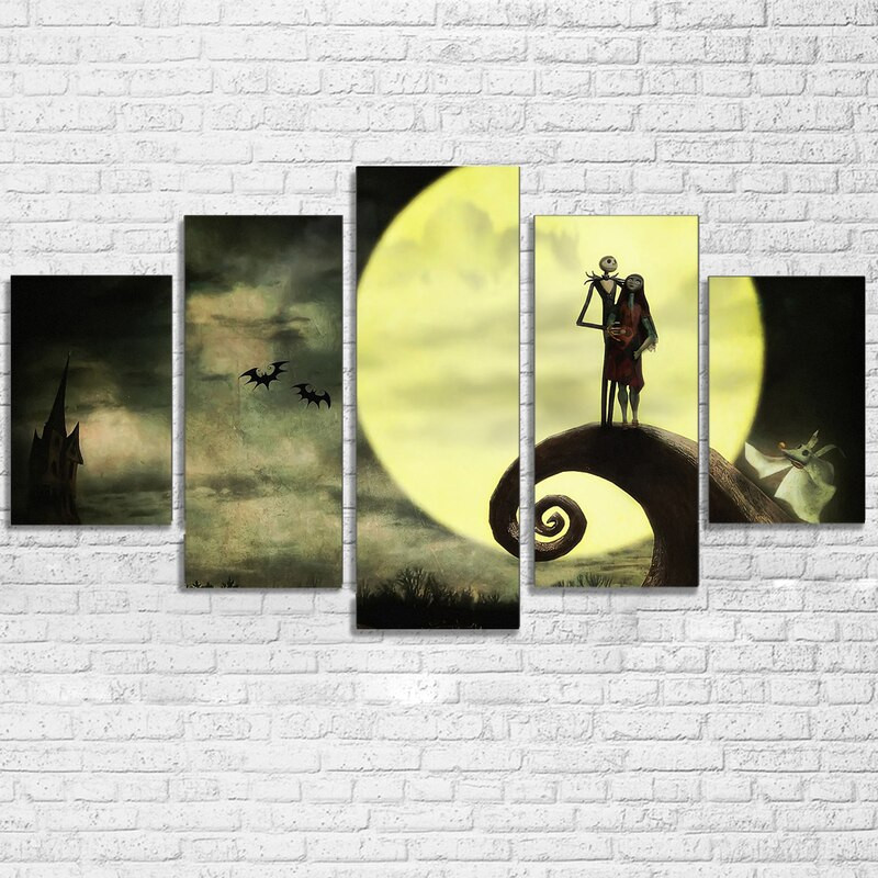 Nightmare Before Christmas Wall Art
 Canvas Modern HD Print Moon Wall Art 5 Pieces