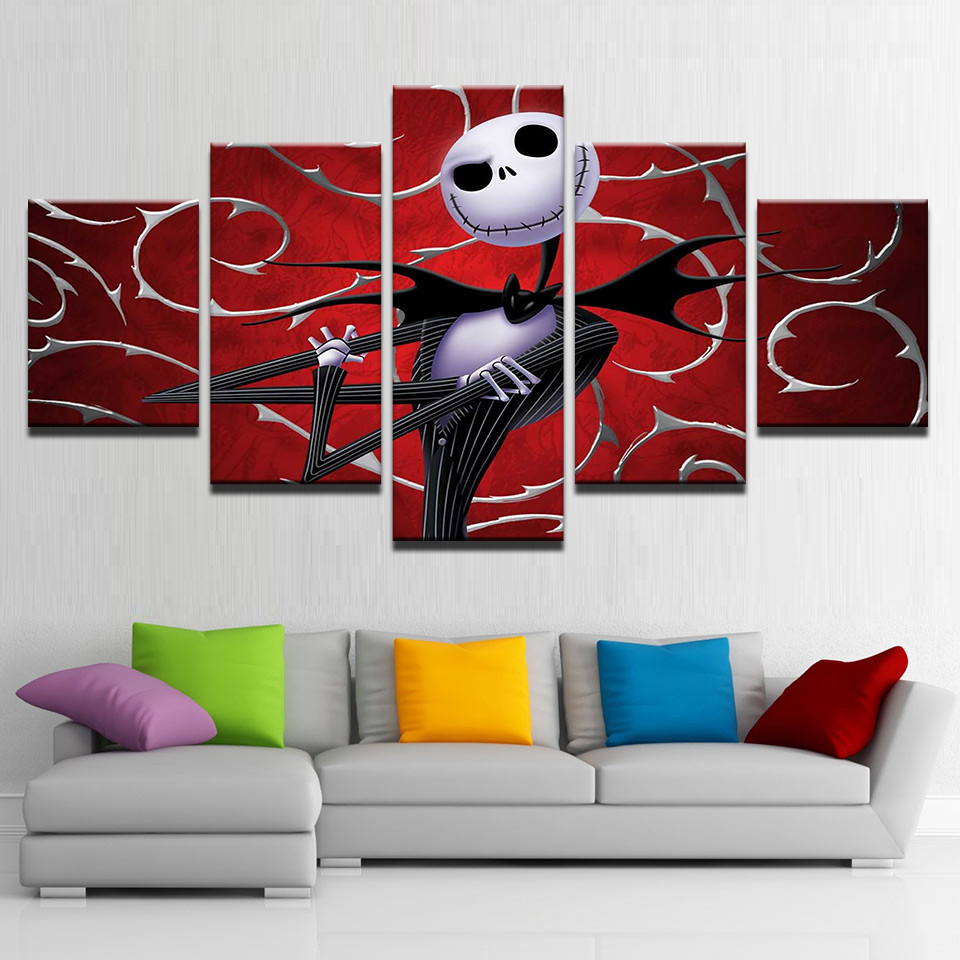 Nightmare Before Christmas Wall Art
 Canvas Prints Wall Art 5 Pieces Hallowmas Jack