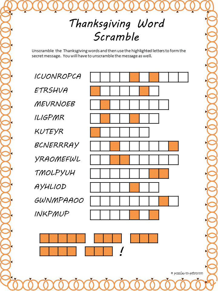 November Activities For Adults
 Printable Thanksgiving Word Scramble