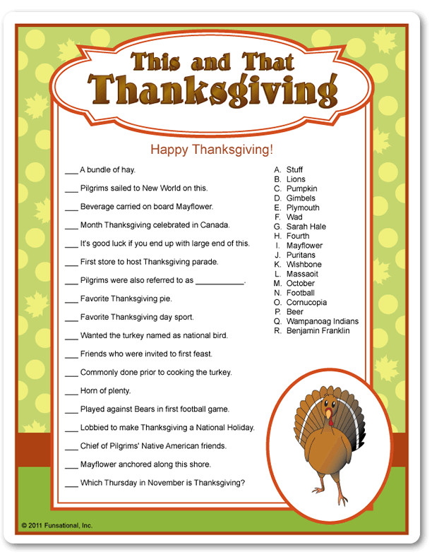 November Activities For Adults
 Printable This & That Thanksgiving Trivia Funsational