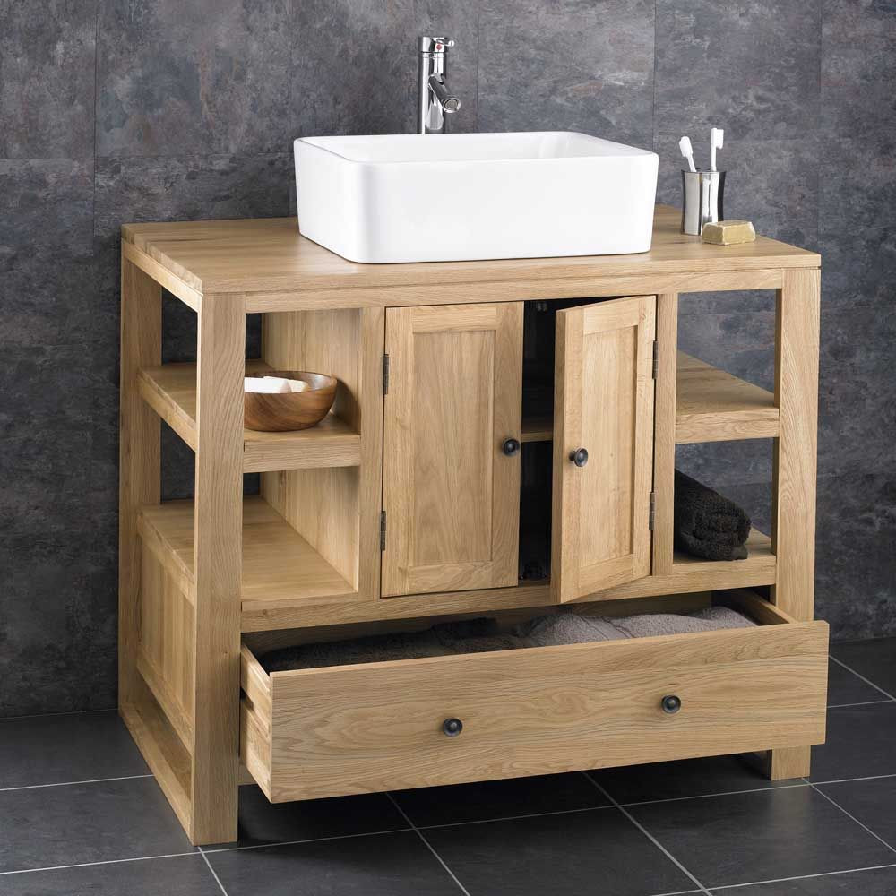 Oak Bathroom Cabinets
 Solid Oak Stylish Double Cabinet with Basin Set Choice