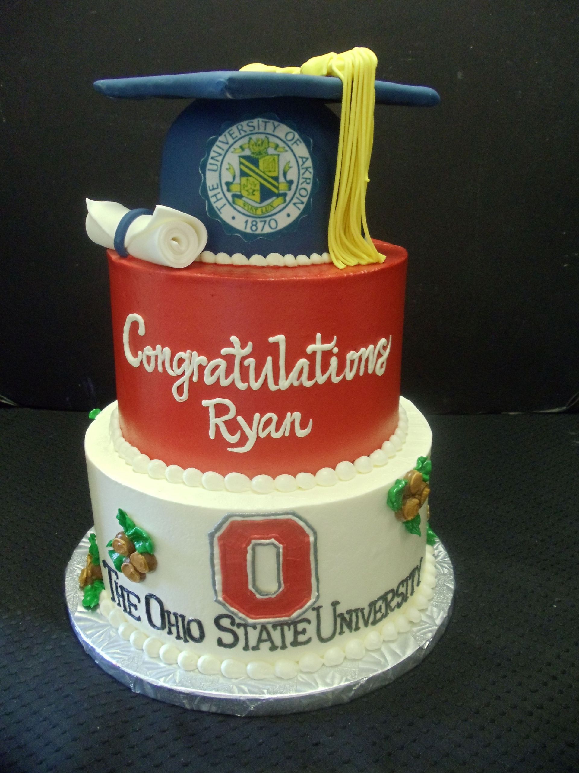 Ohio State Graduation Party Ideas
 Tiered graduation cake Graduation cap and diploma cake