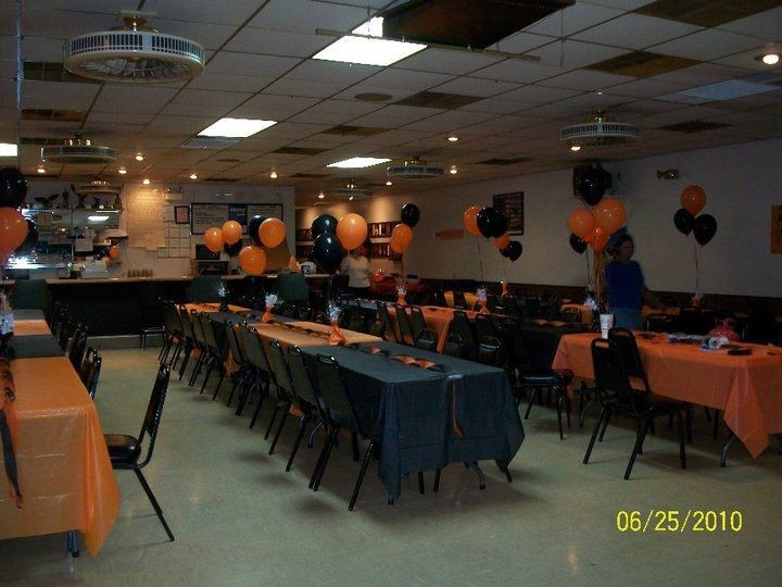 Orange And Black Graduation Party Ideas
 Black and Orange Balloons and Table Covers