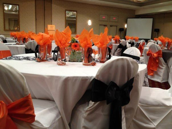 Orange And Black Graduation Party Ideas
 Graduation Banquet orange black and white table