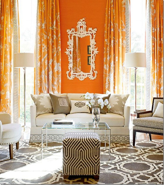 Orange Curtains For Living Room
 Orange Curtains in French Living Room