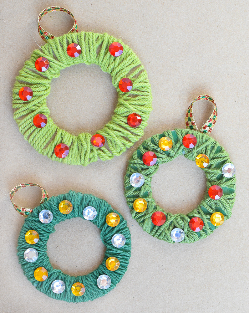 Ornament Crafts For Kids
 Yarn Wrapped Christmas Wreath Ornaments