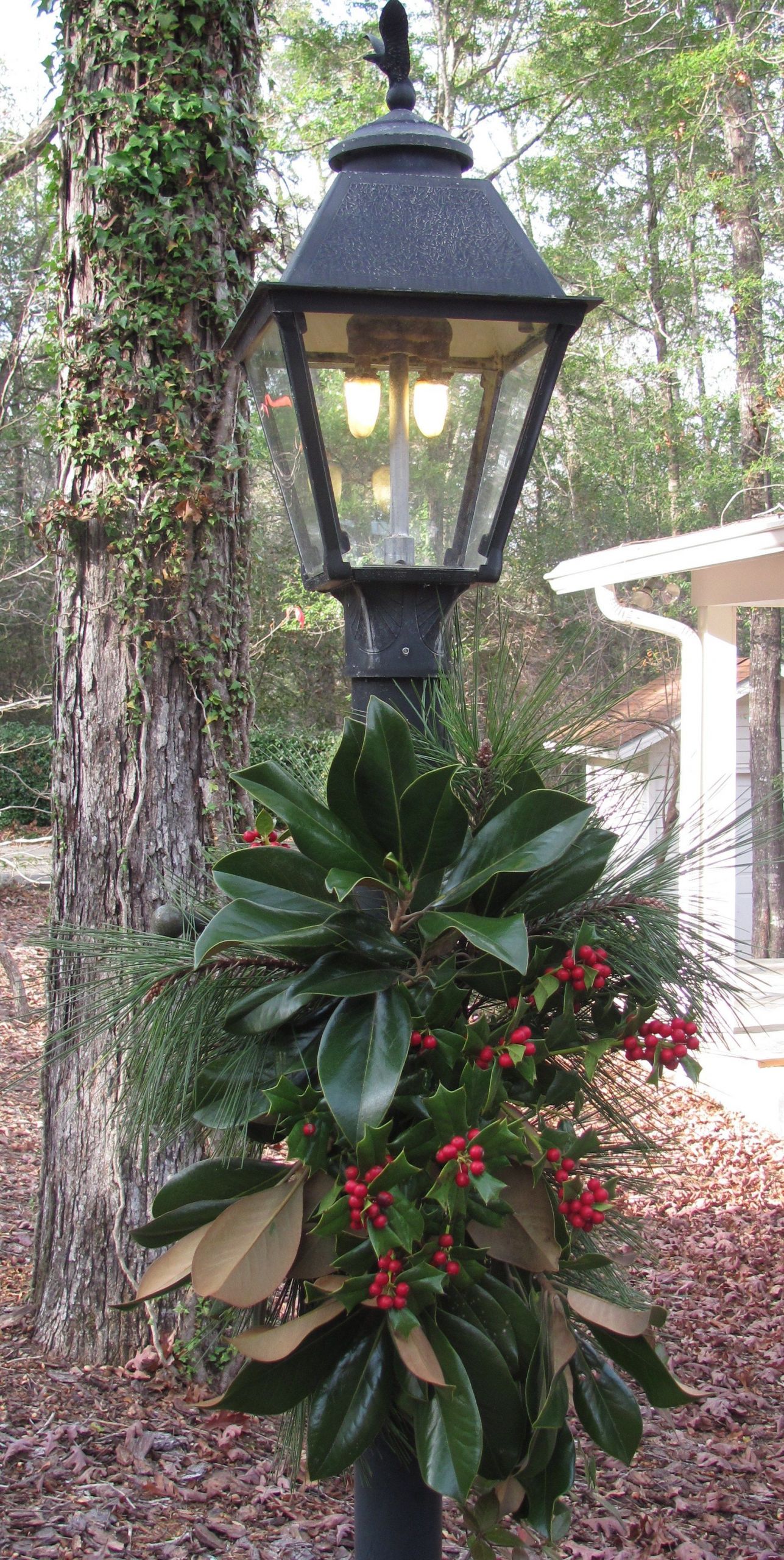 Outdoor Christmas Lamp Post
 gas lamp with fresh greenery by me Beautiful We visited