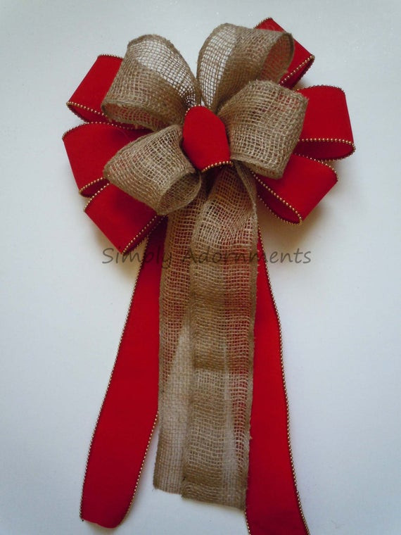 Outdoor Christmas Ribbon
 Items similar to 12" Burlap Red Velvet Christmas Bow
