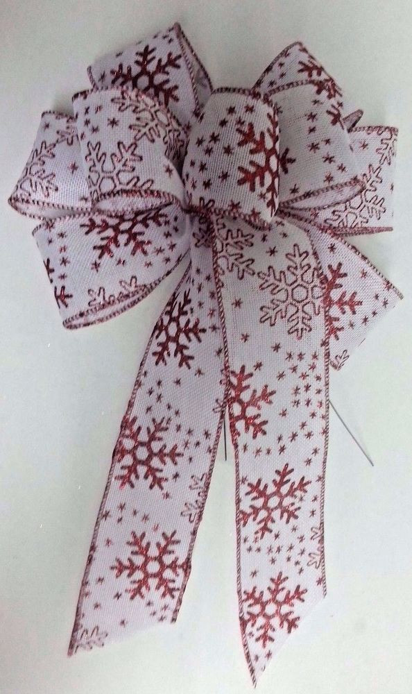 Outdoor Christmas Ribbon
 4 10" Hand Made Snowflake White Red Christmas Bows