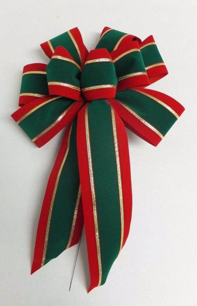 Outdoor Christmas Ribbon
 3 10" Hand Made Christmas Bows Stripe In Outdoor