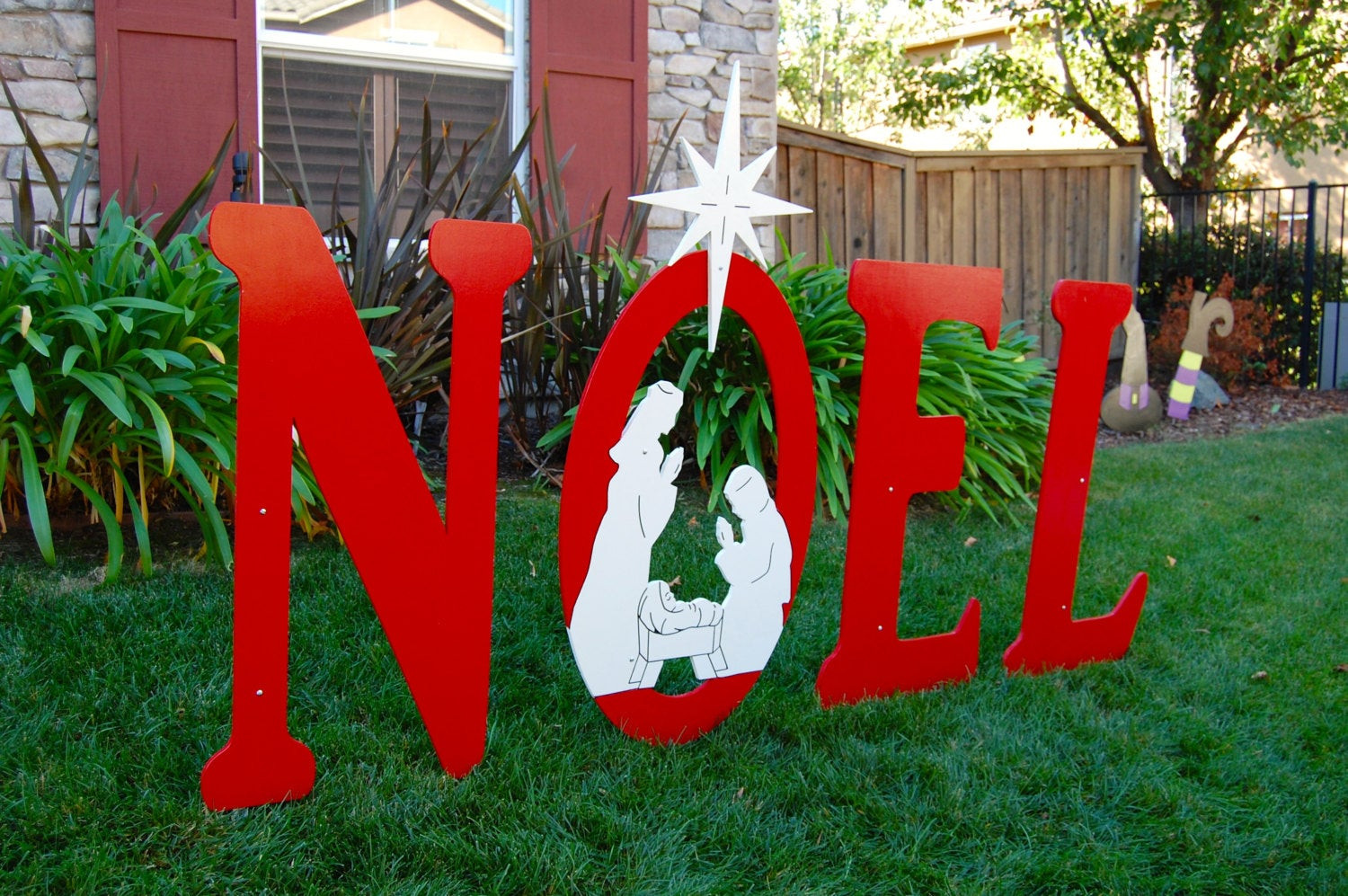 Outdoor Christmas Signs
 Noel Christmas Sign with Engraved Nativity Yard Art Sign