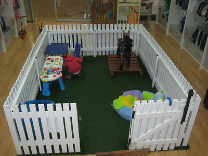 Outdoor Kids Gate
 Love this playpen Fake grass and white picket fence