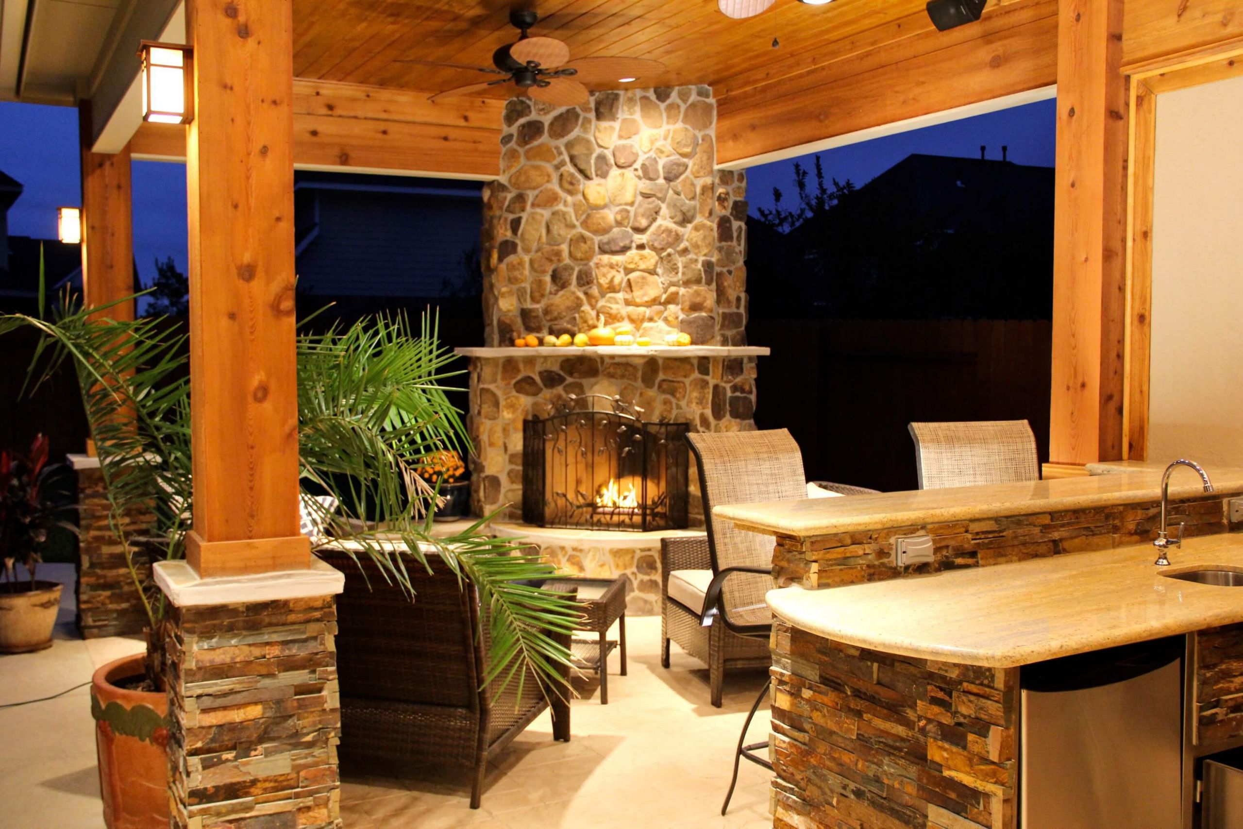 Outdoor Kitchen And Fireplace
 Patio Cover with Fireplace and Kitchen in Firethorne