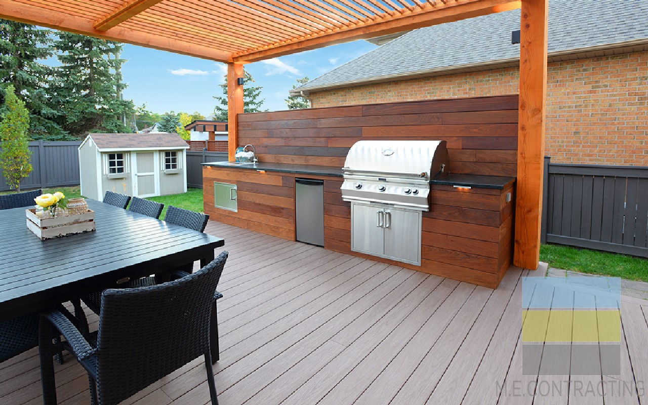 outdoor kitchen design on wood deck