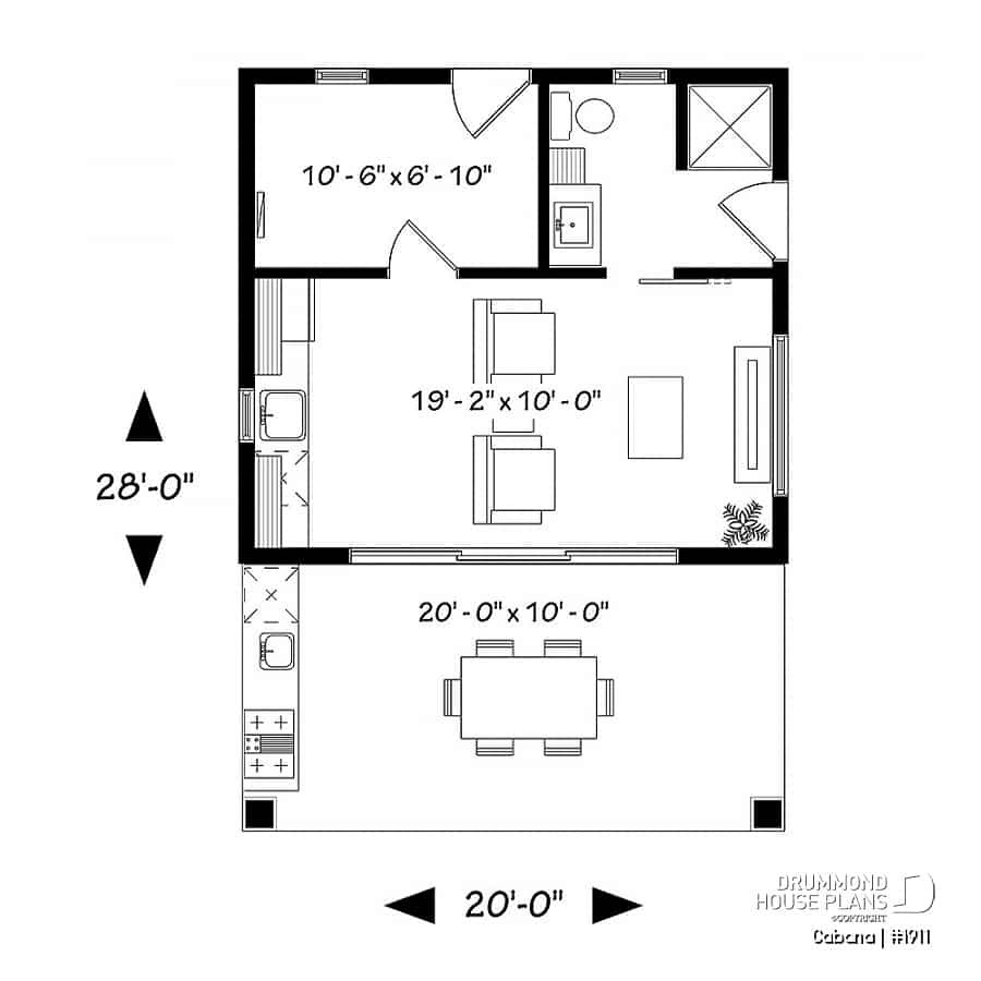 Outdoor Kitchen Floor Plans
 House plan 1 bedrooms 1 bathrooms 1911