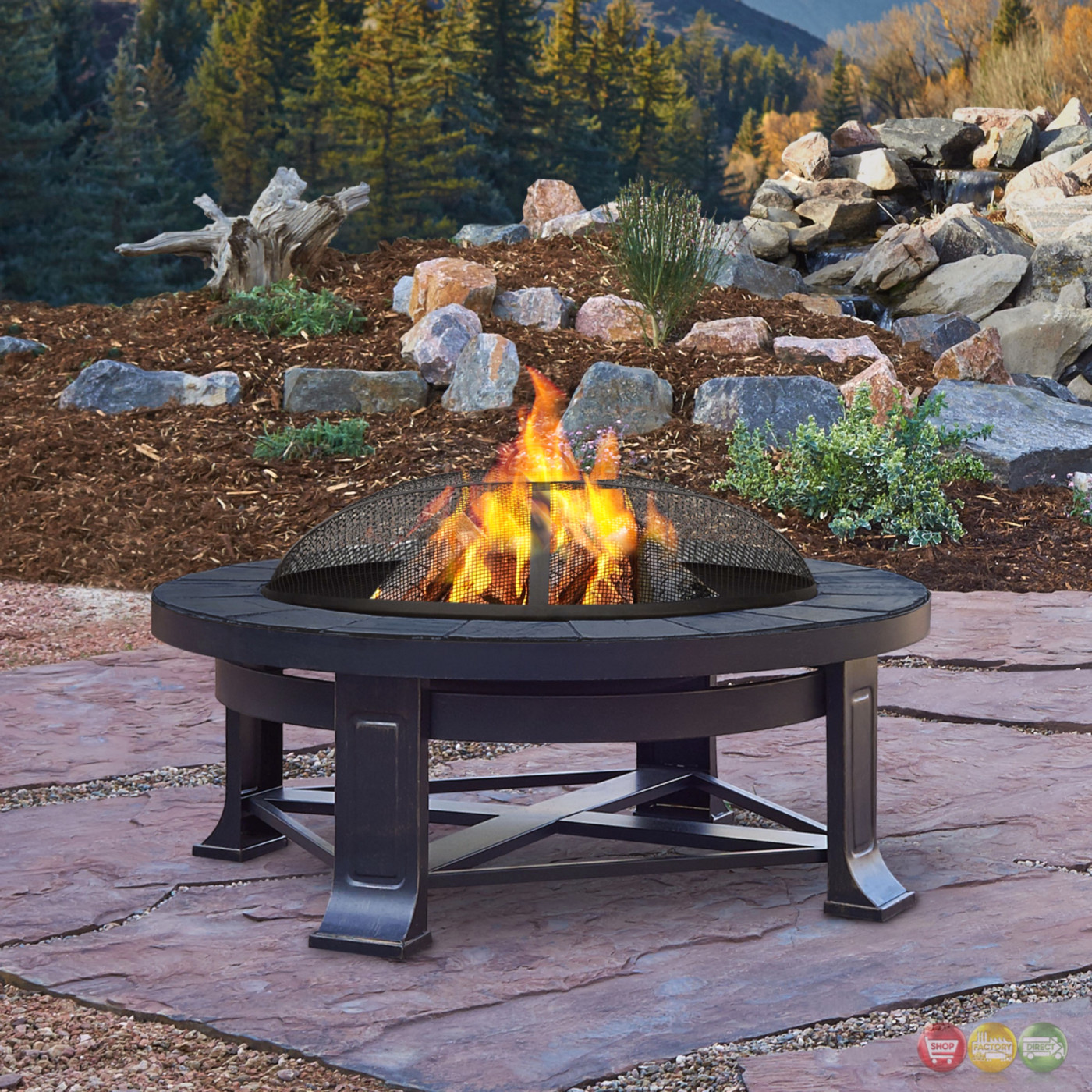 Outdoor Landscape Firepit
 Edwards Outdoor Wood burning 34" Round Fire Pit With Gray Tile