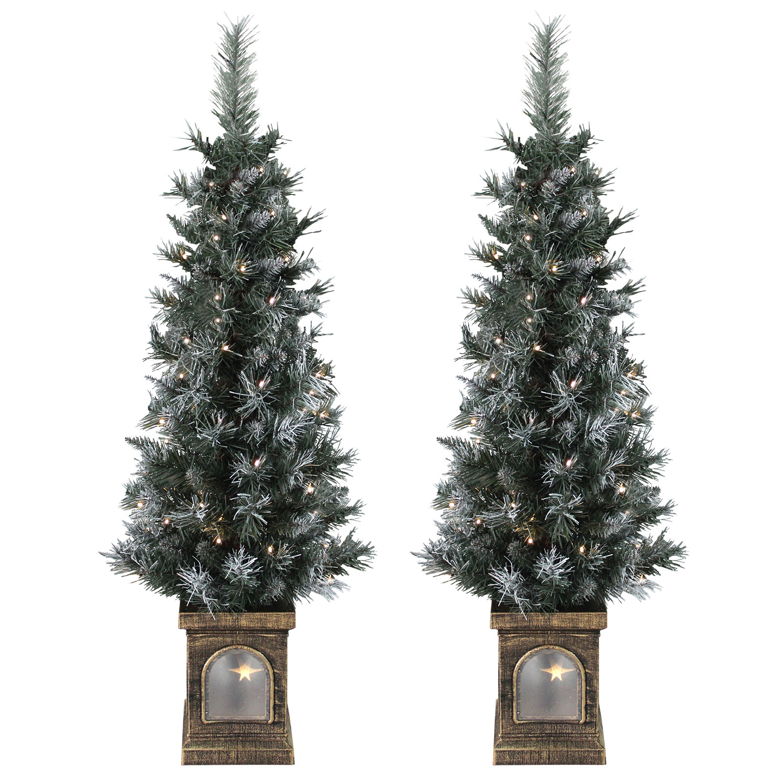 Outdoor Pre Lit Christmas Tree
 Set 2 Pre Lit 4ft 120cm Frosted Christmas Xmas