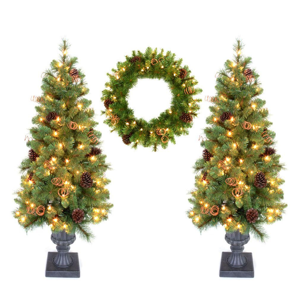 Outdoor Pre Lit Christmas Tree
 Home Accent Holiday Double 4 ft Pot Tree Artificial