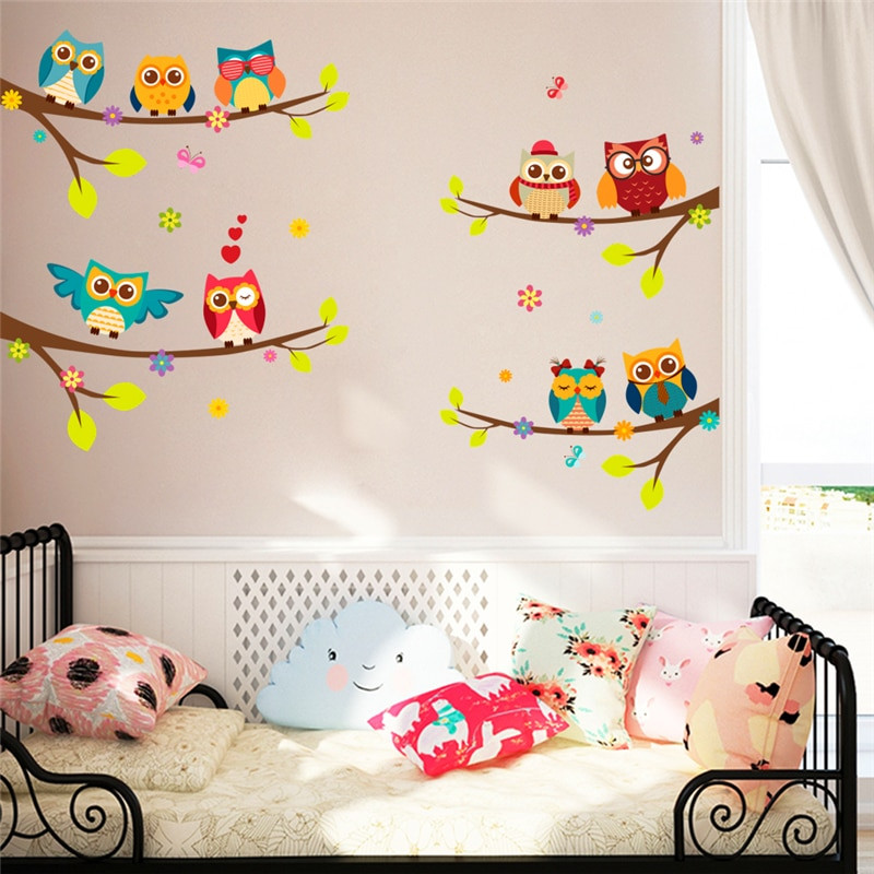 Owl Decor For Kids Room
 cartoon owl branch wall decals for kids rooms living room