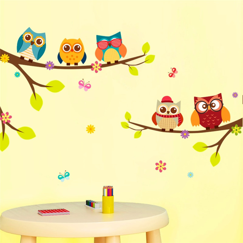 Owl Decor For Kids Room
 cartoon owl branch wall decals for kids rooms living room