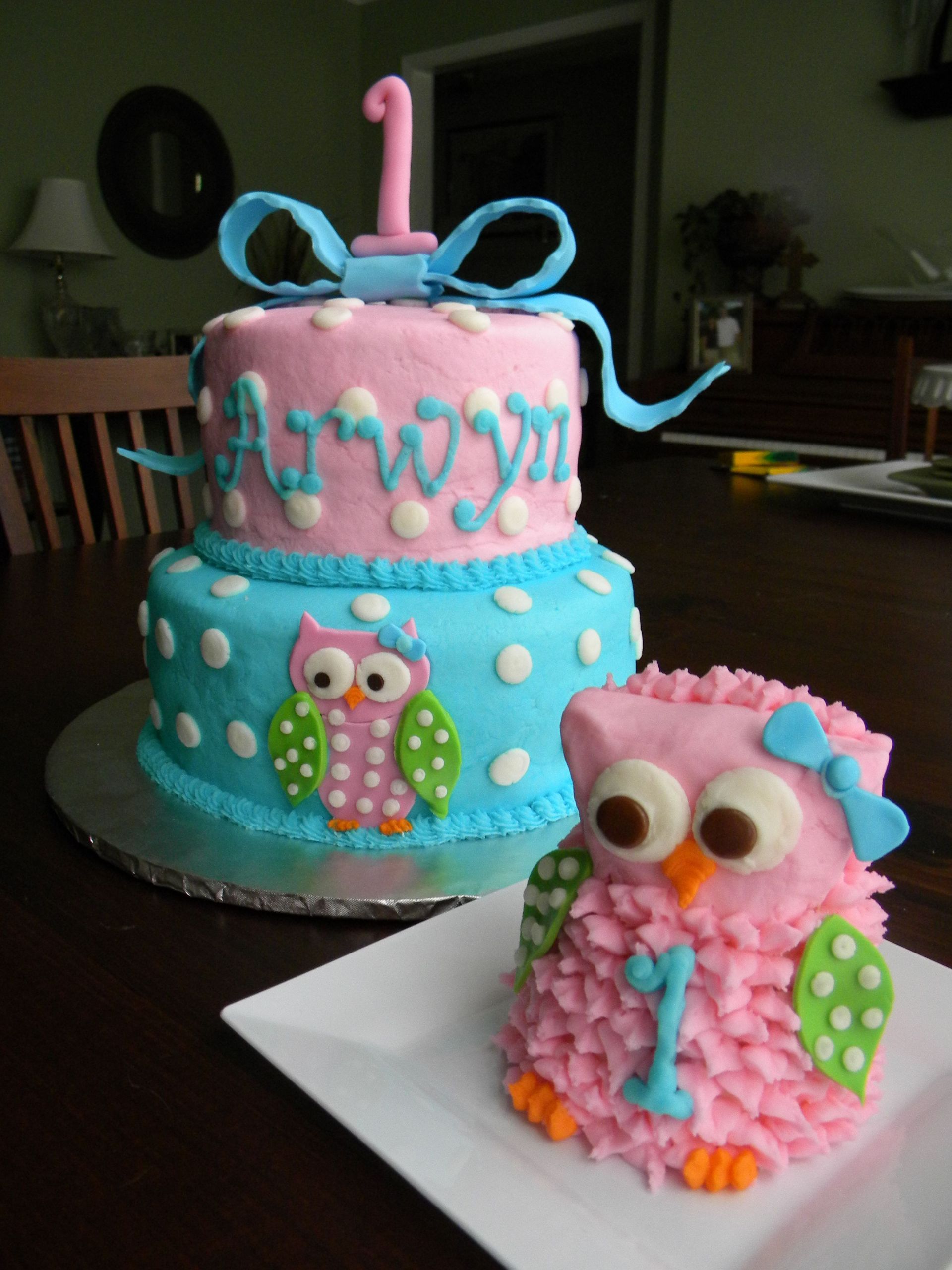 Owl First Birthday Decorations
 Owl 1st Birthday Cake and Smash Cake