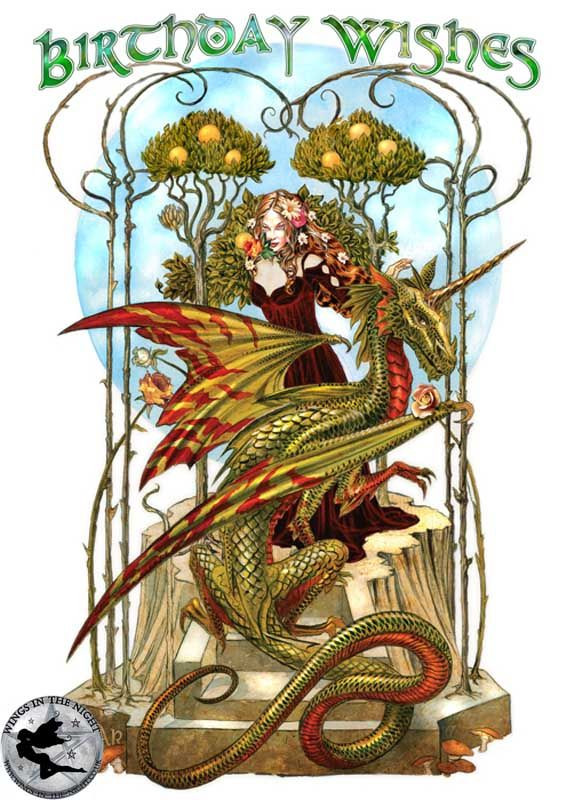 Pagan Birthday Wishes
 BRIAR Garden of the Firedrake Dragon Birthday Greeting Card