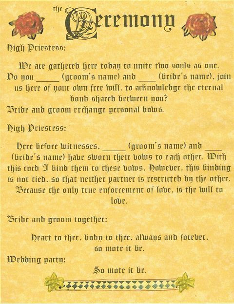 Pagan Wedding Vows
 BOOK OF SHADOWS PAGE "Handfasting and Ceremony" WICCA