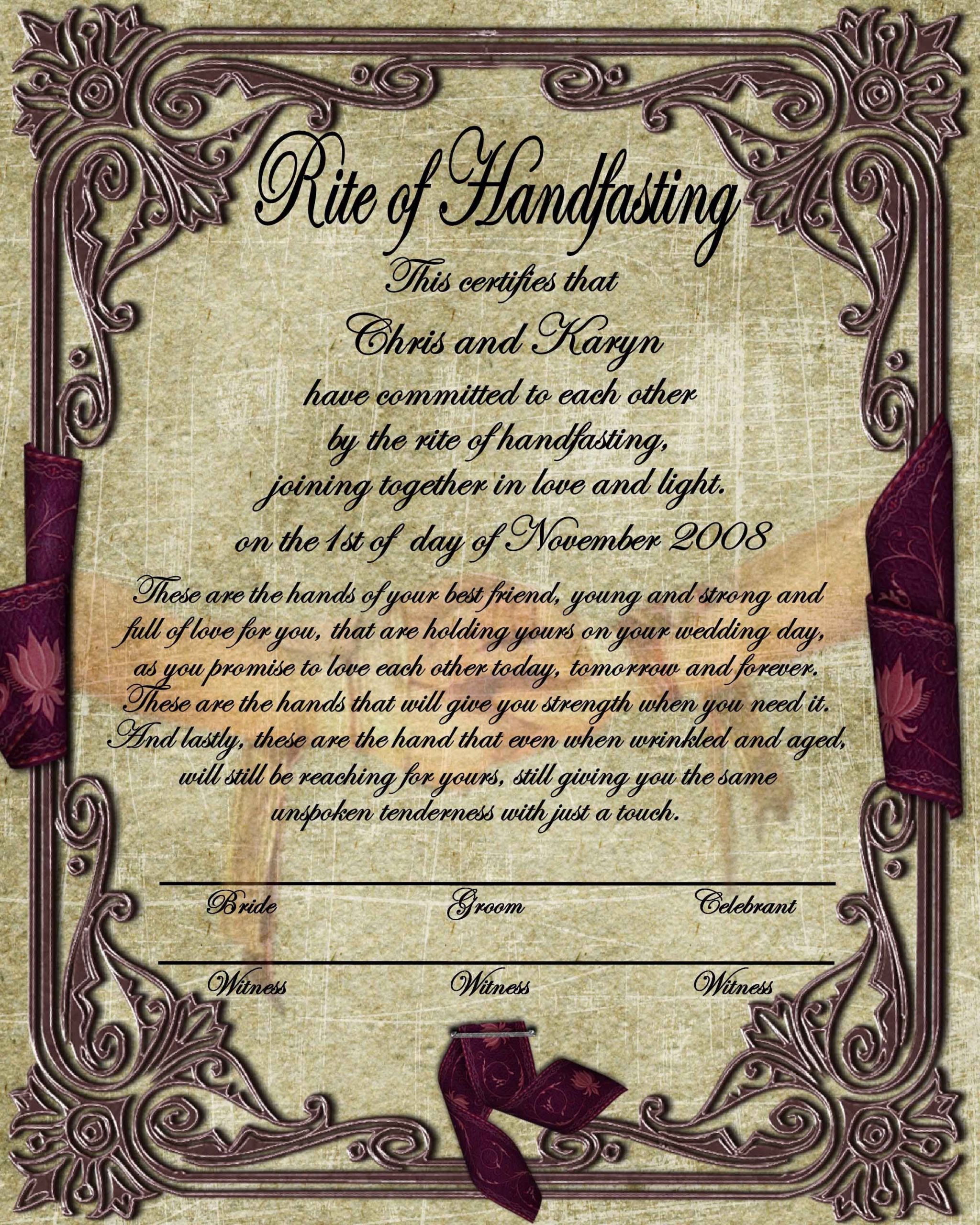 Pagan Wedding Vows
 handfasting certificate free second choice