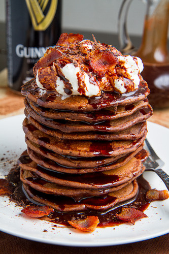 Pancakes With Chocolate Syrup
 Bacon Guinness Chocolate Pancakes with a Frothy Whipped