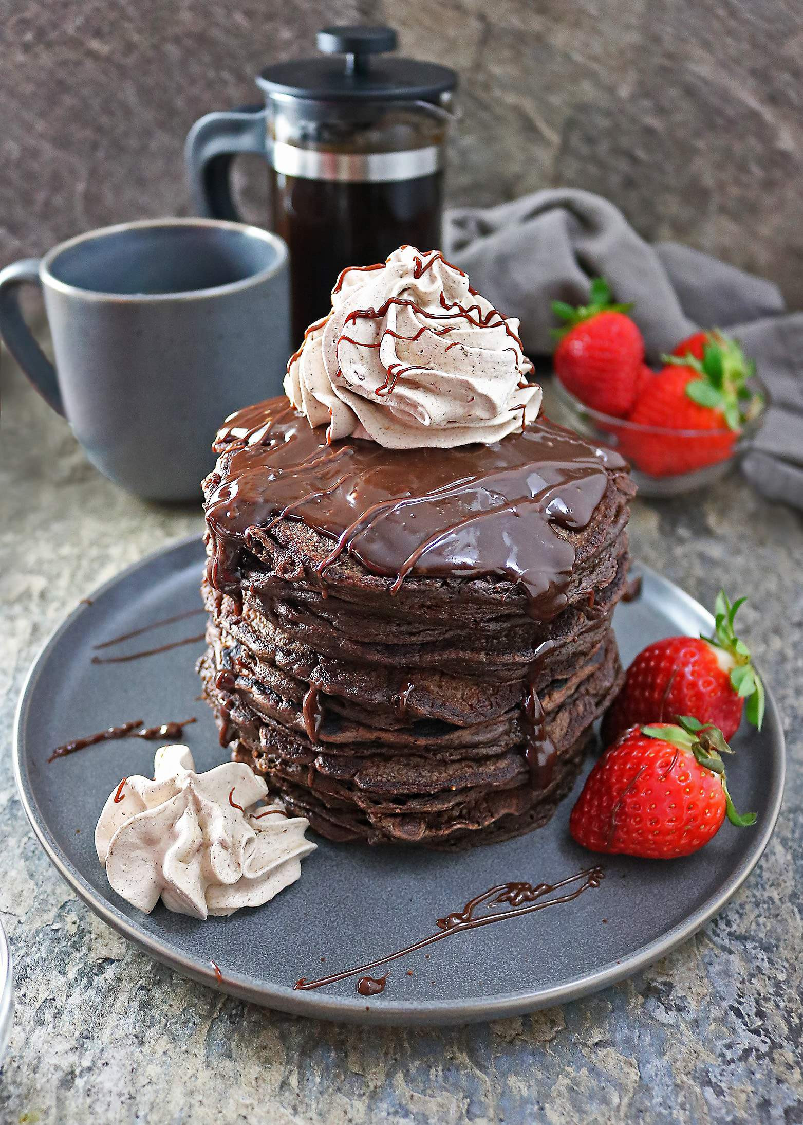 Pancakes With Chocolate Syrup
 Easy Chocolate Oatmeal Pancakes with Chocolate Sauce and
