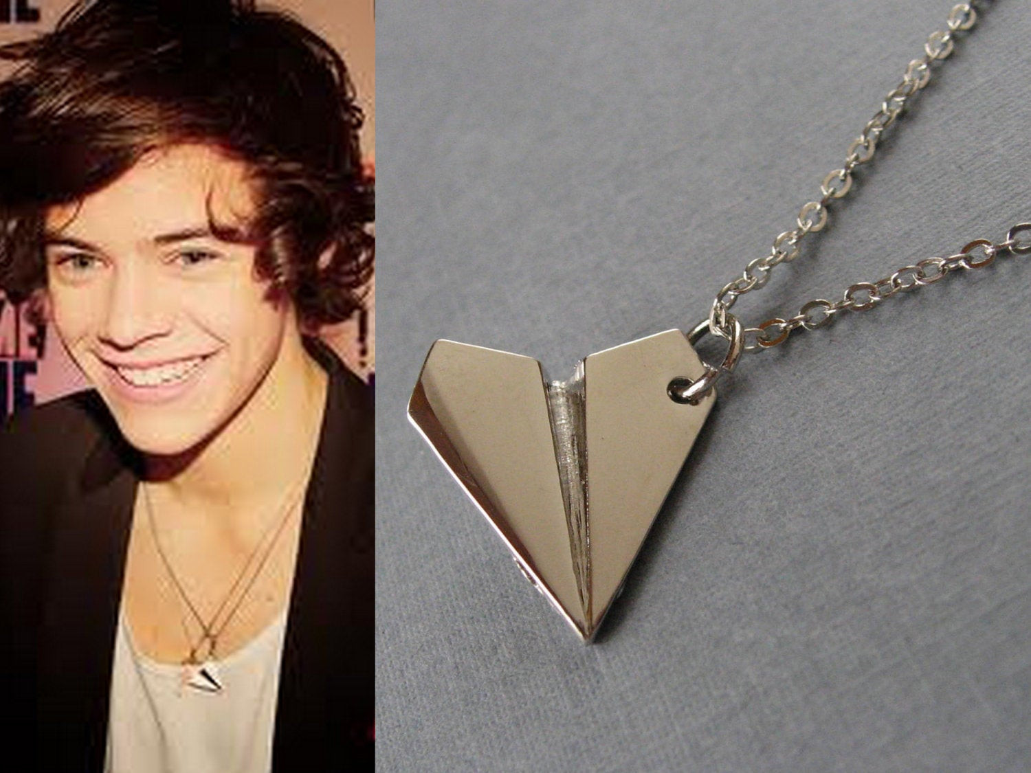 Paper Plane Necklace
 Silver Paper Airplane Necklace Harry Styles Pendant e