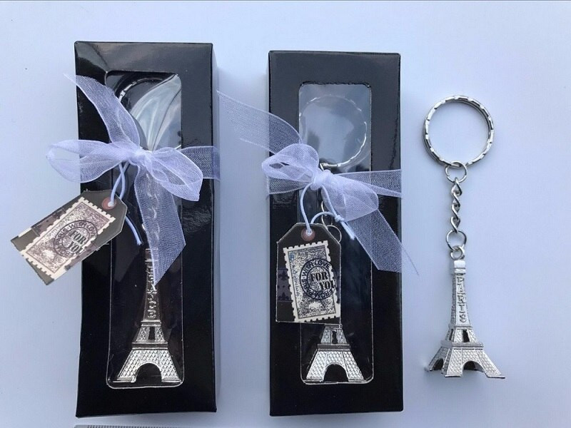 Paris Themed Wedding Favors
 100pcs Silver Eiffel Tower Key Chain in Gift Box Paris