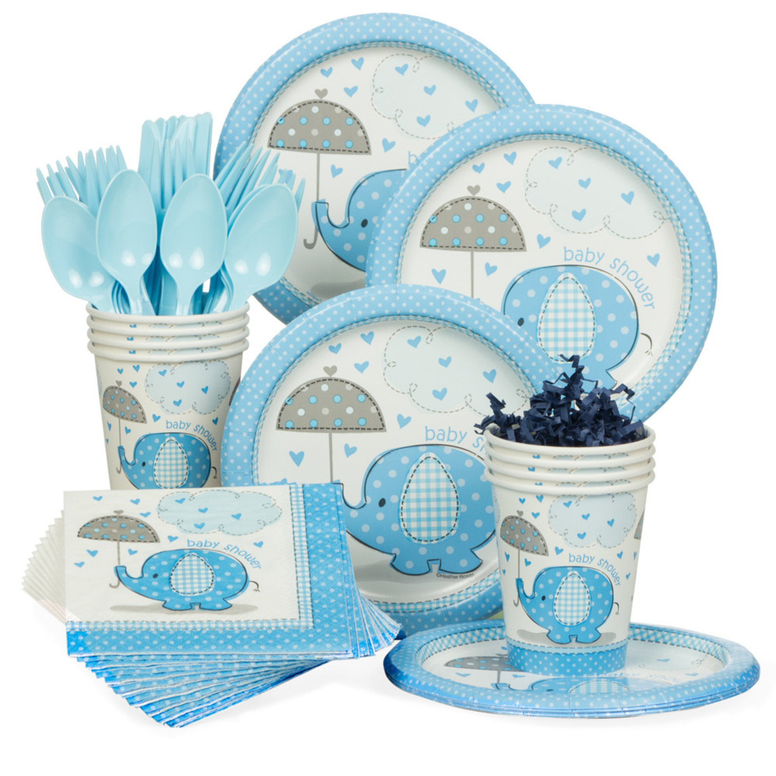 Party Store Baby Shower
 Umbrellaphants Blue Baby Shower Standard Tableware Kit