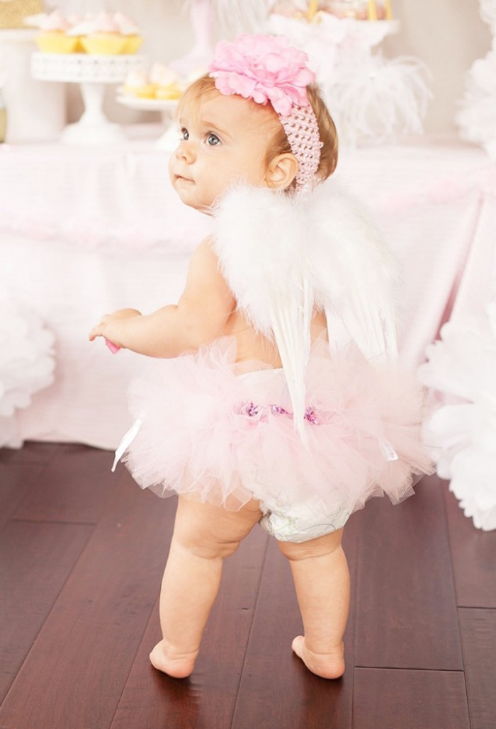 Party Theme For 1 Year Old Baby Girl
 Kara s Party Ideas Little Angel 1st Birthday Party