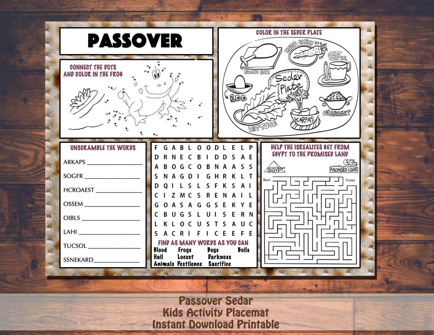 Passover Activities For Preschoolers
 Kids Passover Pesach Activity Printable Placemat Instant
