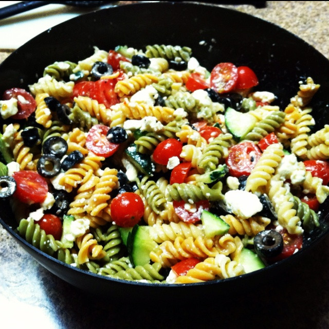 Pasta Salad With Feta Cheese
 pasta salad with cherry tomatoes and cucumber
