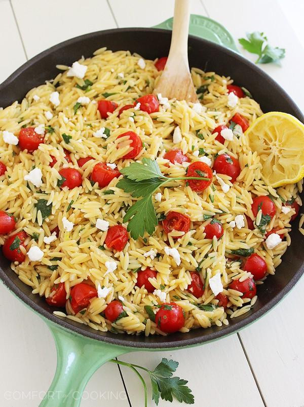 Pasta Side Dishes For Fish
 e Pan Greek Orzo with Tomatoes and Feta