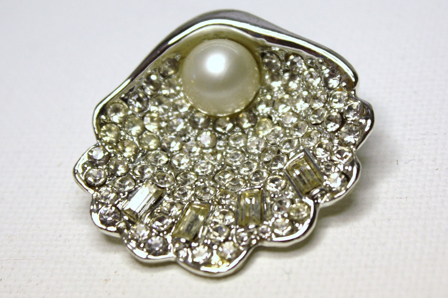 Pearl Brooches
 Vintage WEISS Brooch Rhinestone Shell Pearl 1950 Jewelry
