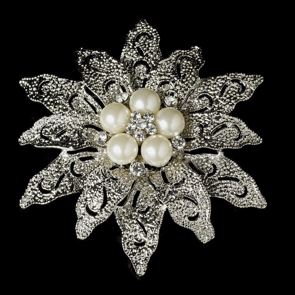 Pearl Brooches
 Vintage Antique Silver and Rhinestone & Diamond White