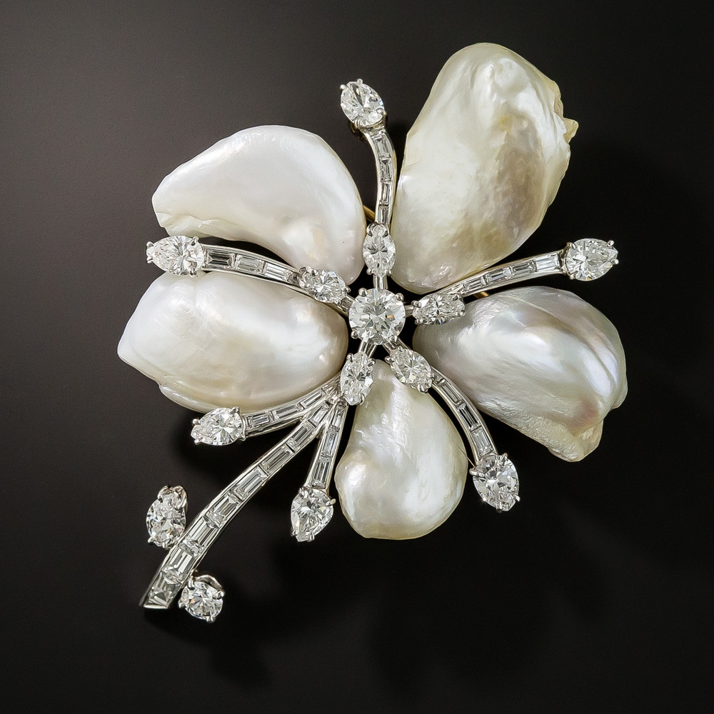 Pearl Brooches
 Freshwater Pearl and Diamond Flower Brooch