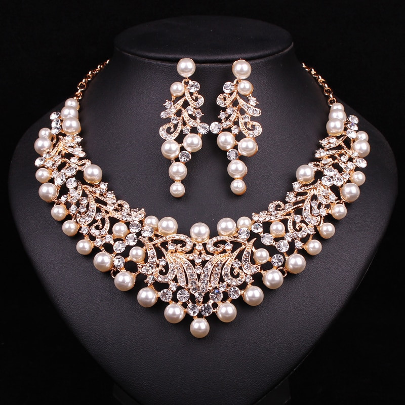 Pearl Necklace Sets
 Fashion Pearl Statement Necklace Earrings Bridal Jewelry