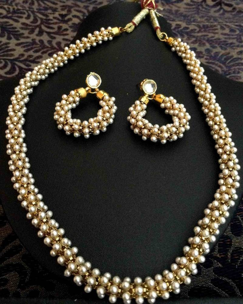 Pearl Necklace Sets
 Buy Beautiful Chandni Pearls Woven in Golden Metal Indian