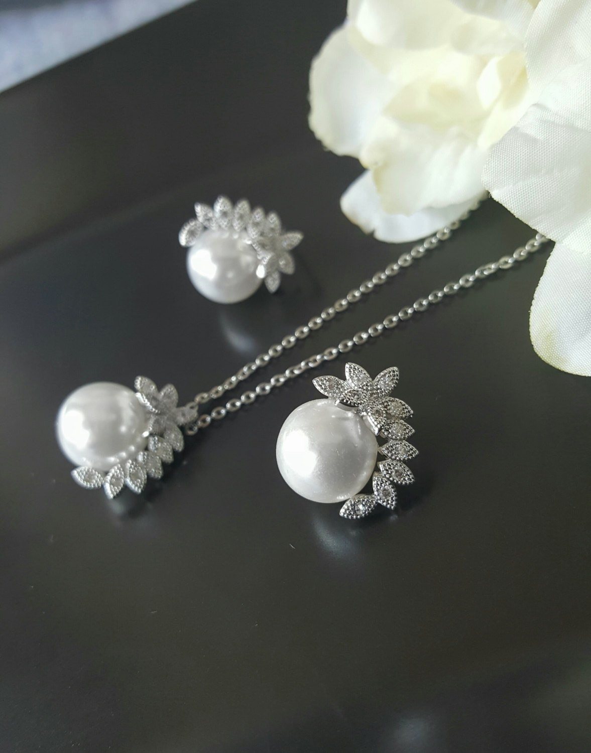 Pearl Necklace Sets
 Pearl Jewelry Sets Wedding Necklace and Earrings Set