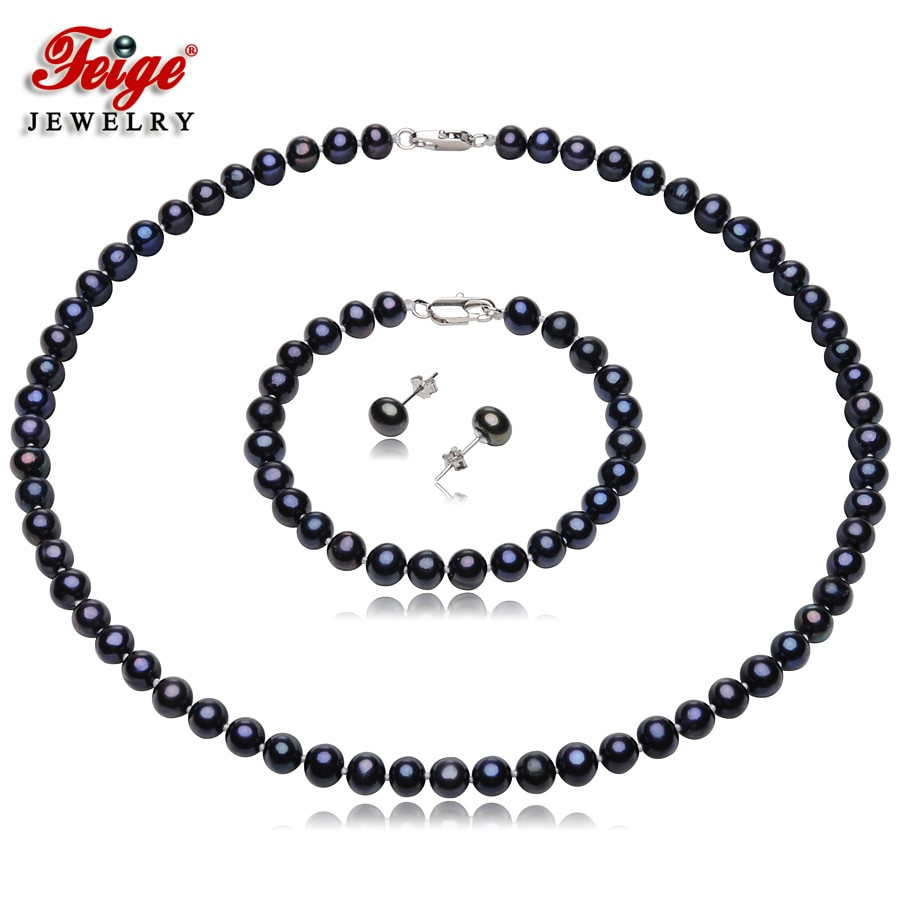 Pearl Necklace Sets
 Vintage Black Pearl Necklace Jewelry Sets for Women