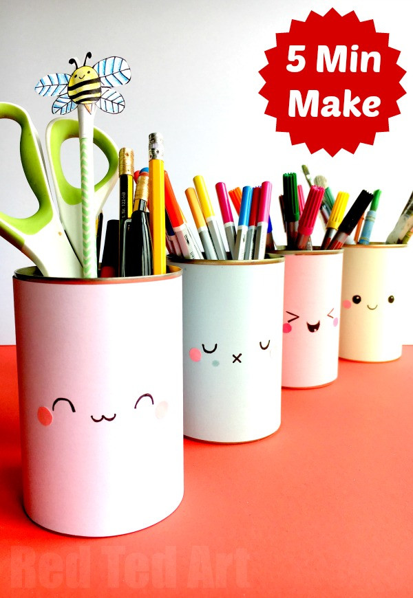 Pen Organizer DIY
 Kawaii Pencil Holder DIY Idea Red Ted Art Make